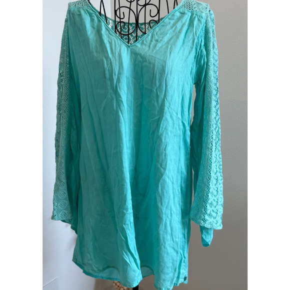 O'NEILL Cover-Up Green Lace Bell Sleeve TUNIC Pullover Top Small Beach/Swim - Picture 5 of 7